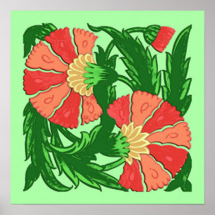 William Morris Jacobohne, Coral Orange und Green Poster