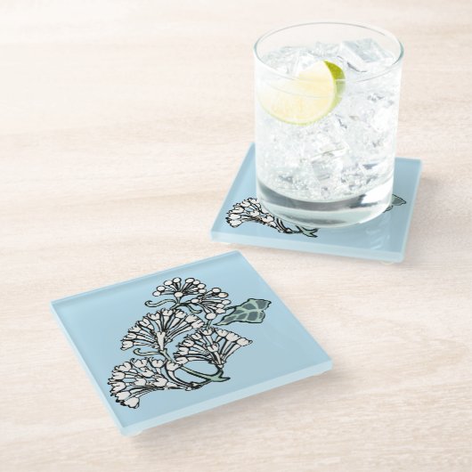 William Morris Jasmin- und Blättermuster Glasuntersetzer (Schrägansicht)