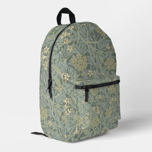 William Morris Jasmine Blue Green Botanic Art Bedruckter Rucksack (Rückseitige Ecke links)