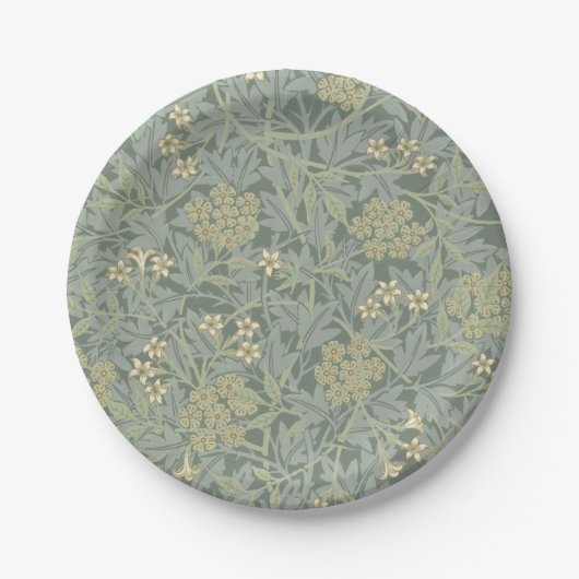 William Morris Jasmine Blue Green Botanic Art Pappteller (Vorderseite)