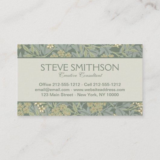 William Morris Jasmine Blue Green Botanic Art Visitenkarte (Rückseite)