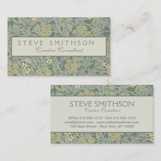 William Morris Jasmine Blue Green Botanic Art Visitenkarte (Vorne/Hinten)