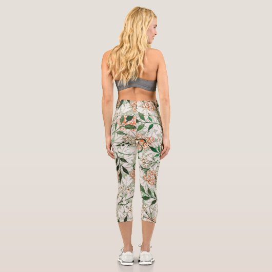 William Morris Jasmine Garden Blume Classic Capri Leggings (Rückseite)