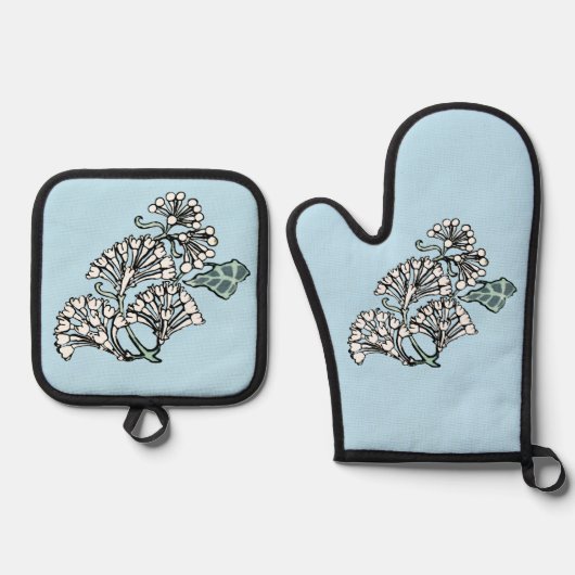 William Morris Jasmine und Blätter Pattern Ofenhandschuh & Topflappen-Set (Vorderseite)