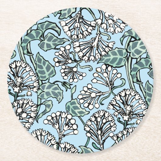 William Morris Jasmine und Blätter Pattern Runder Pappuntersetzer (Vorderseite)