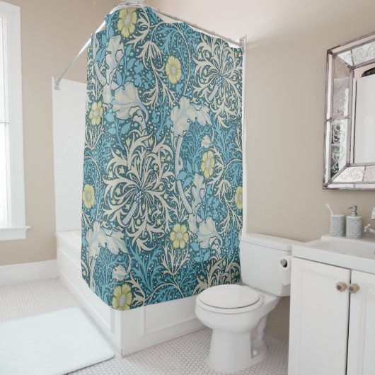 William Morris, Jugendstil-Muster, Algen, Blau,f Duschvorhang (Beispiel)