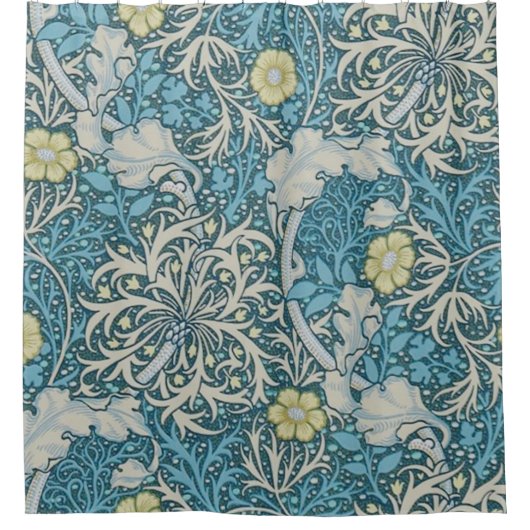 William Morris, Jugendstil-Muster, Algen, Blau,f Duschvorhang (Vorderseite)