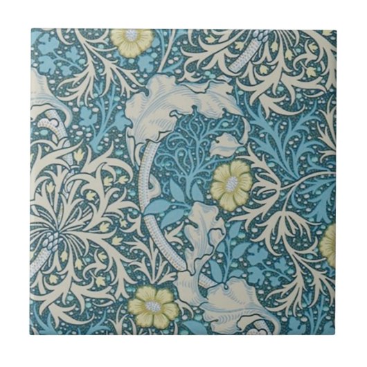 William Morris, Jugendstil-Muster, Algen, Blau,f Fliese (Vorderseite)
