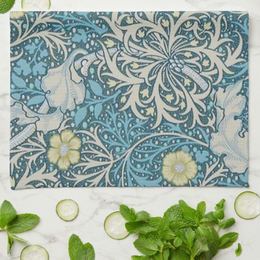 William Morris, Jugendstil-Muster, Algen, Blau, f Geschirrtuch (Gefaltet)