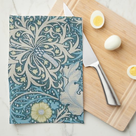 William Morris, Jugendstil-Muster, Algen, Blau, f Geschirrtuch (Viertel Falte)