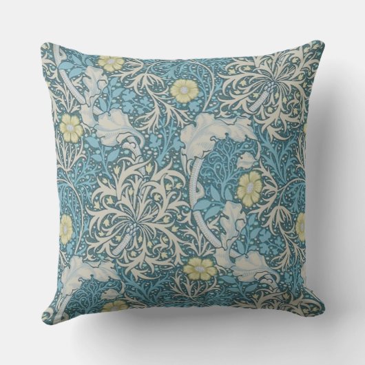 William Morris, Jugendstil-Muster, Algen, Blau,f Kissen (Rückseite)