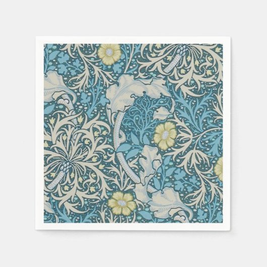 William Morris, Jugendstil-Muster, Algen, Blau,f Serviette (Vorderseite)