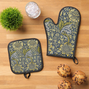 William Morris Kennet Blumentangete Blau Gold Ofenhandschuh & Topflappen-Set