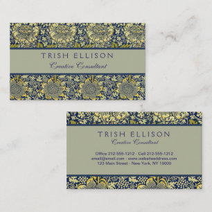 William Morris Kennet Blumentangete Blau Gold Visitenkarte