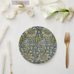 William Morris Kennet Blumentangold Tapete Blau Go Pappteller