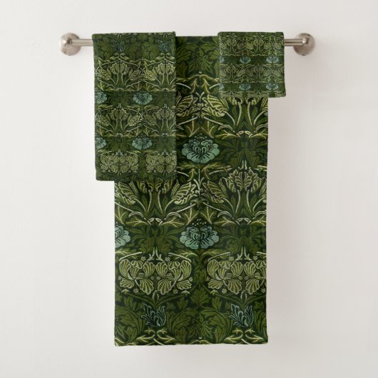 William Morris Large Green Blätter & Blue Blume Badhandtuch Set (Insitu)