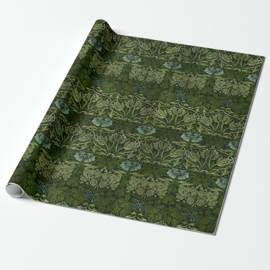 William Morris Large Green Blätter & Blue Blume Geschenkpapier (Ungerollt)