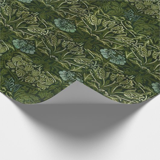 William Morris Large Green Blätter & Blue Blume Geschenkpapier (Ecke)