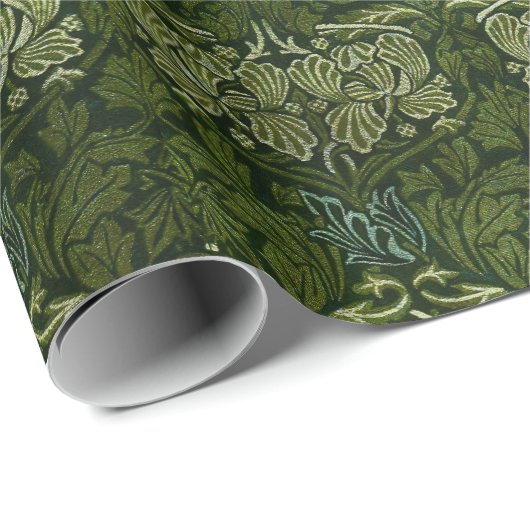 William Morris Large Green Blätter & Blue Blume Geschenkpapier (Rolleneckpunkt)