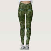 William Morris Large Green Blätter & Blue Blume Leggings (Vorderseite)