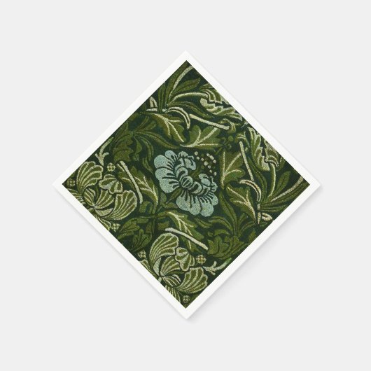 William Morris Large Green Blätter & Blue Blume Serviette (Ecke)