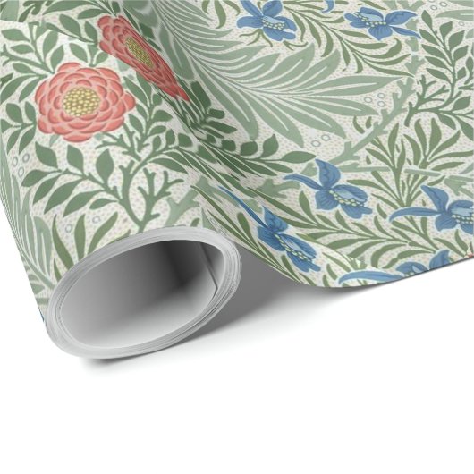 William Morris Larkspur Floral Green Pink Blue Geschenkpapier (Rolleneckpunkt)