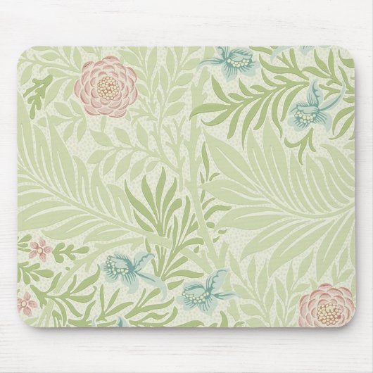 William Morris - Larkspur - Rosa Blume und Blätter Mousepad (Vorne)