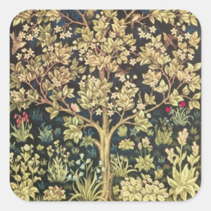 William Morris Lebensbaum Florales Vintage Kunst Quadratischer Aufkleber
