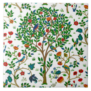 William Morris Lebensbaum-Muster, Grün und Bunt Fliese