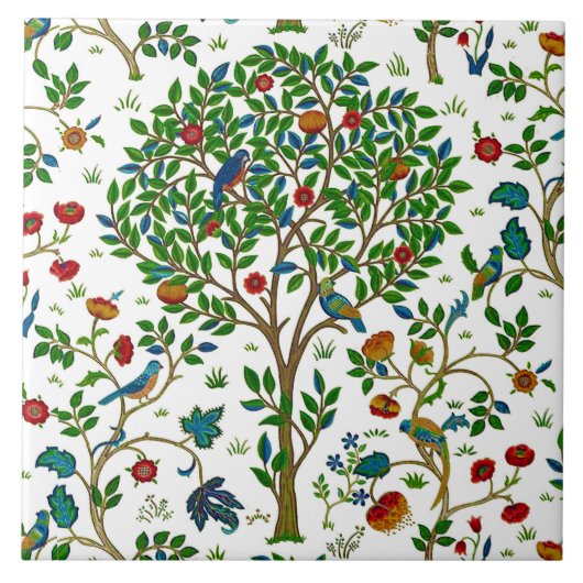 William Morris Lebensbaum-Muster, Grün und Bunt Fliese (Vorderseite)