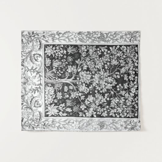 William Morris - Lebensbaum Schwarz-Weiß Wandteppich (Vorderseite (Horizontal))