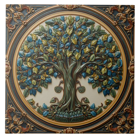 William Morris Lebensbaum Vintage Prä-Raphaelite Fliese (Vorderseite)