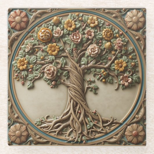 William Morris Lebensbaum Vintage Präraffaelit Glasuntersetzer (Vorderseite)