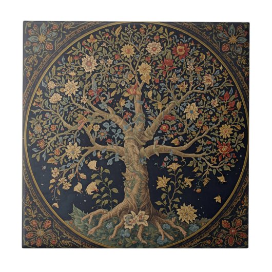 William Morris Lebensbaum Vintage Pre-Raphaelite Fliese (Vorderseite)