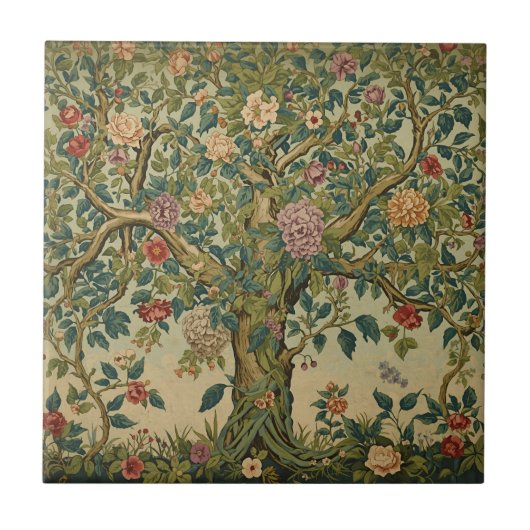 William Morris Lebensbaum Vintage Pre-Raphaelite Fliese (Vorderseite)