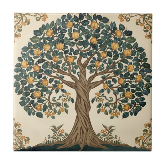William Morris Lebensbaum Vintage Pre-Raphaelite Fliese (Vorderseite)
