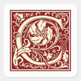 William Morris Letter C Monogram Initial Red Quadratischer Aufkleber