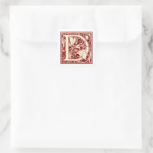 William Morris Letter D Monogram Initial Red Quadratischer Aufkleber (Tasche)