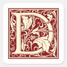 William Morris Letter D Monogram Initial Red Quadratischer Aufkleber