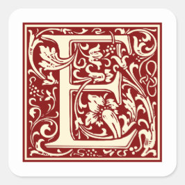 William Morris Letter E Monogram Initial Red Quadratischer Aufkleber