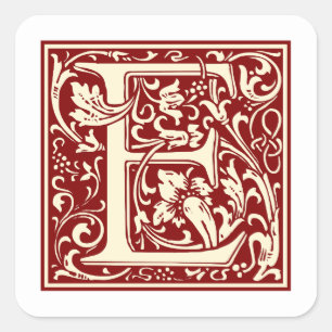 William Morris Letter E Monogram Initial Red Quadratischer Aufkleber