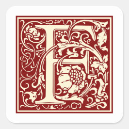 William Morris Letter F Monogram Initial Red Quadratischer Aufkleber