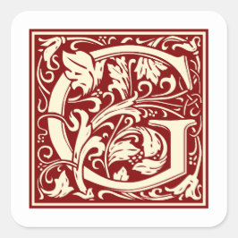 William Morris Letter G Monogram Initial Red Quadratischer Aufkleber