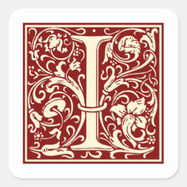 William Morris Letter I Monogram Initial Red Quadratischer Aufkleber