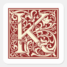 William Morris Letter K Monogram Initial Red
