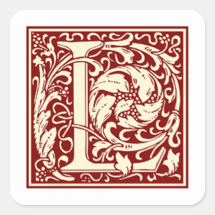 William Morris Letter L Monogram Initial Red Quadratischer Aufkleber