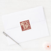 William Morris Letter P Monogram Initial Red Quadratischer Aufkleber (Umschlag)