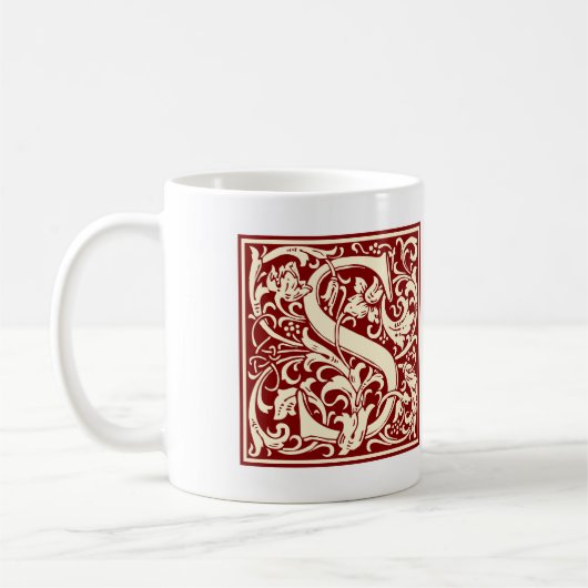 William Morris Letter S Monogram Initial Red Kaffeetasse (Links)
