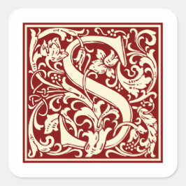 William Morris Letter S Monogram Initial Red Quadratischer Aufkleber