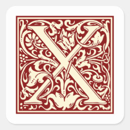 William Morris Letter X Monogram Initial Red Quadratischer Aufkleber